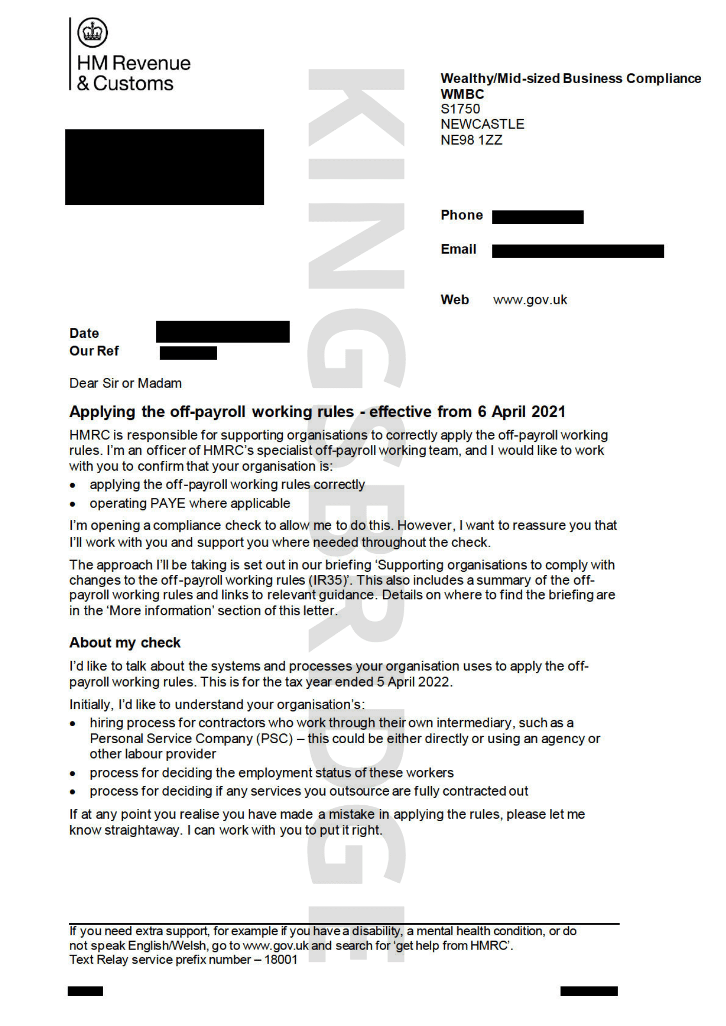 letter of assignment hmrc