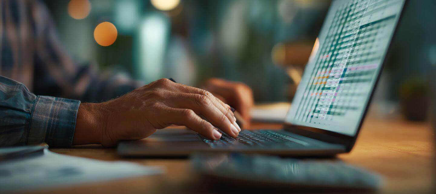 Man comparing financial information on a laptop, representing guide on how to compare business insurance quotes